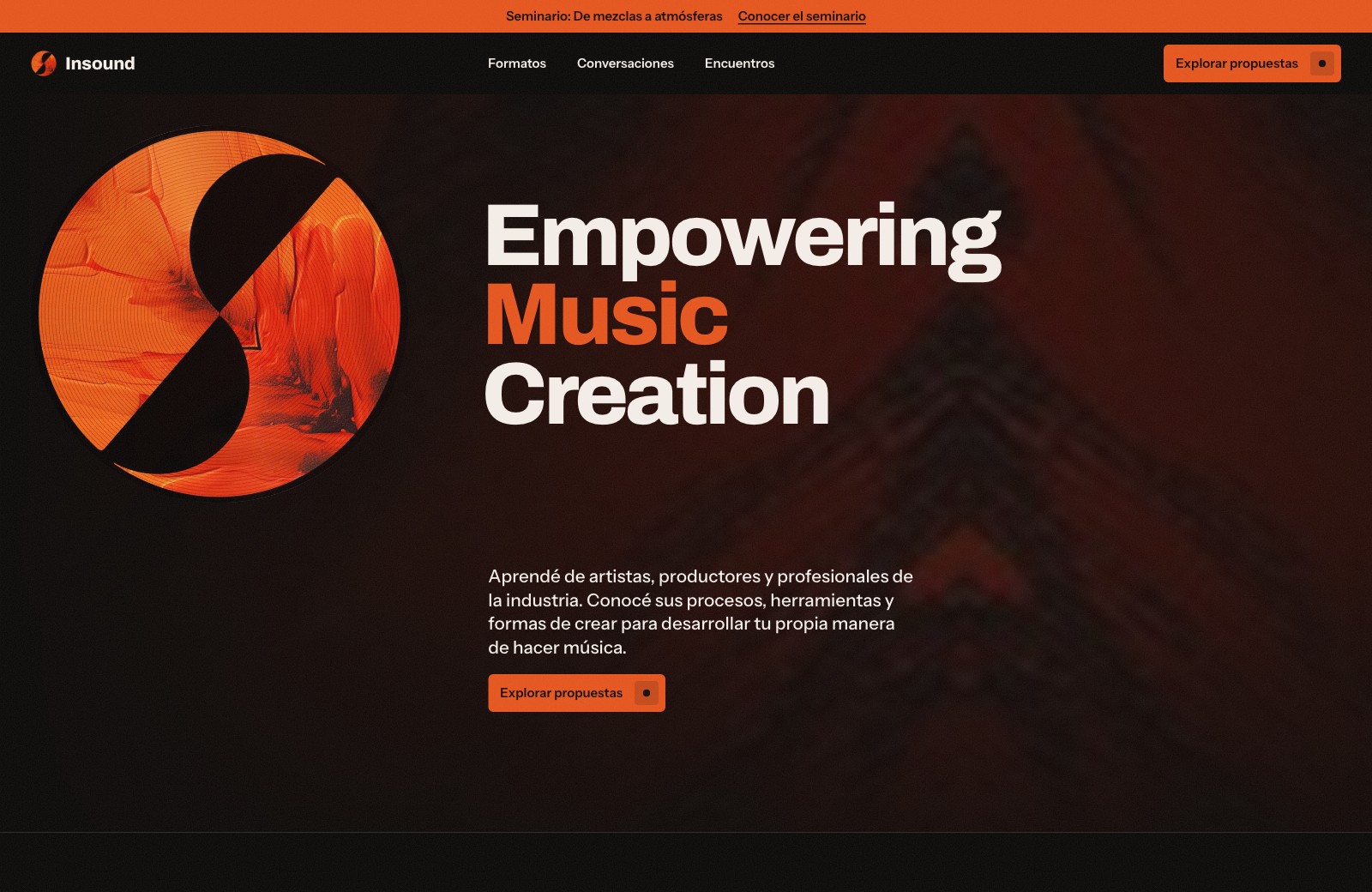 La página de inicio de Insound